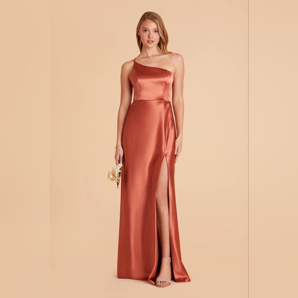 Birdy Grey Kensie Dress One Shoulder Terracotta Rust Satin Formal Dress Xsmall